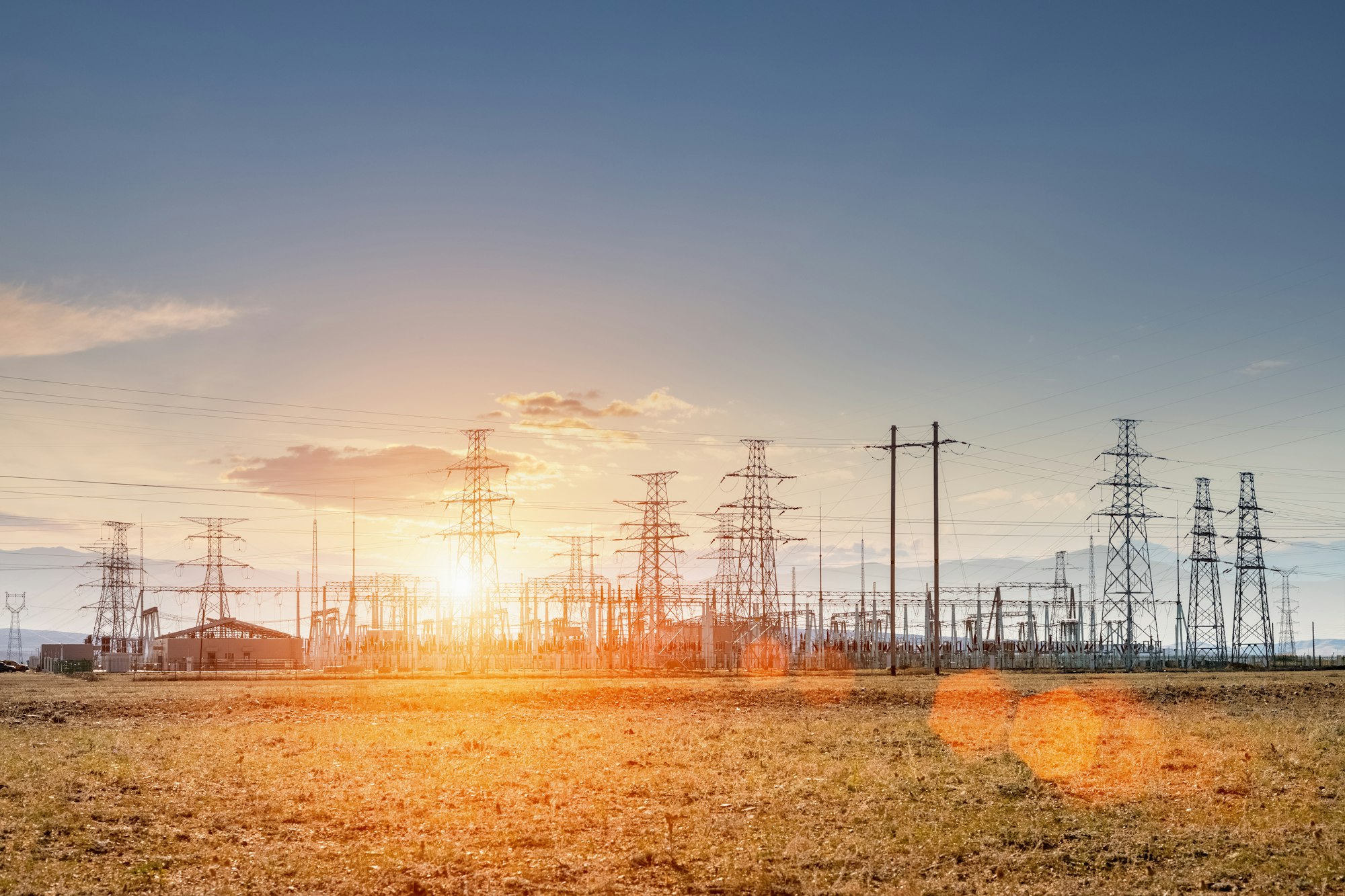 transformer substation in sunset